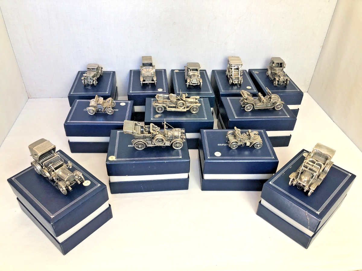 Set of 12 Franklin Mint Highly Detailed Sterling Silver Cars