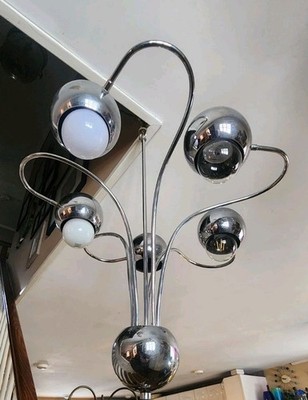 VERY RARE Mid-Century Modern Kovac- Sonneman Style Bent Arm 5 Orb Chrome...