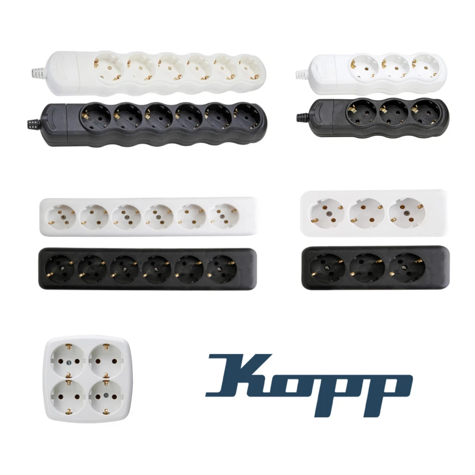 Steckdosenleiste ohne Kabel Zuleitung 3-fach 4-fach 6-fach schwarz weiß Kopp