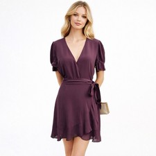 REFORMATION Mini Wrap Dress Lucas Blackberry Purple Sz M Ruffle V-Neck Cocktail