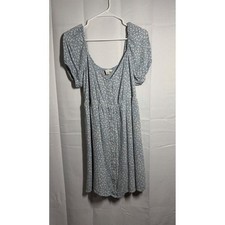 American Eagle Floral Mini Dress Womens M Blue Puff Sleeve Smocked Back Cottage