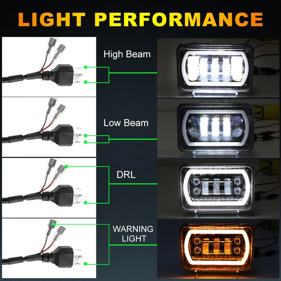 4pcs Fit 1982-1992 Chevrolet Camaro Z28 4x6" LED Headlights Halo DRL Hi-Lo Beam - Image 4 of 4