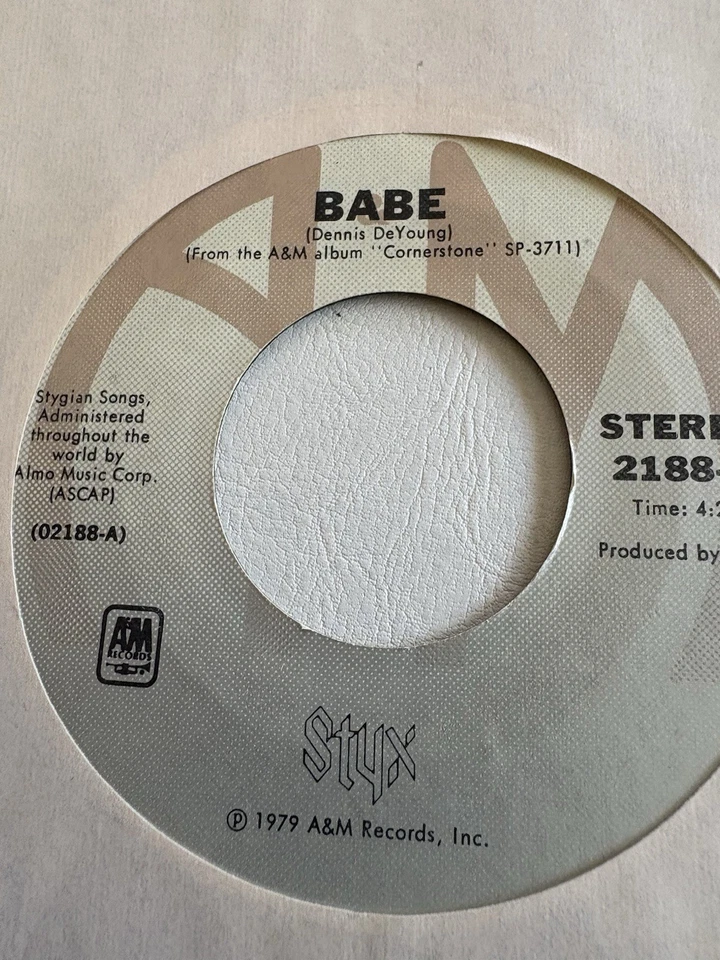 Lot Of 3 STYX Vinyl 45s BABE, Queen Of Spades, Borrowed Time All EX-NM - Image 2 of 4