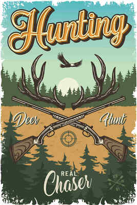 Blechschild 18x12 Hunting deer hunt Abenteuer Wand Deko Bar Kneipe Sammler Gesch