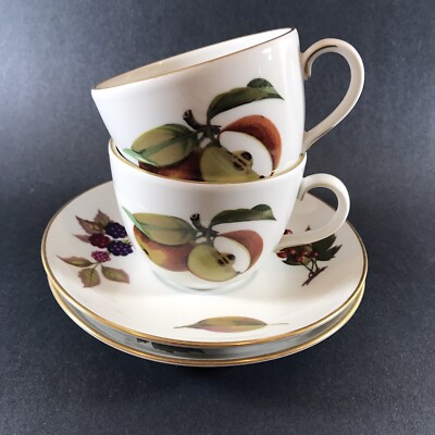 Lot 2 Vintage Evesham Royal Worcester Cup Saucer Sets Porcelain England New