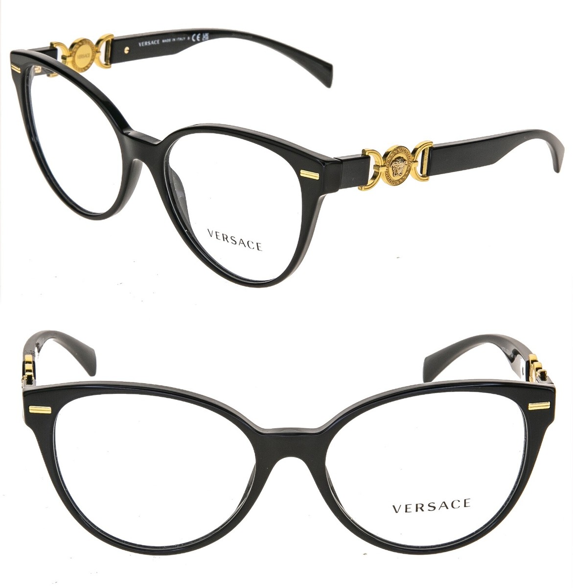 VERSACE Medusa logo Buckle VE3334 Black Gold Eyeglass 3334 Optical