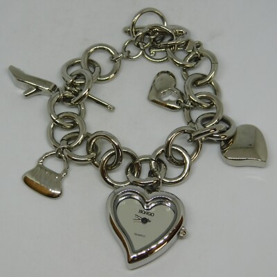 BONGO BG2258 Charm Bracelet Heart Shape Women's Watch Sz. 5 3/4'' New Battery