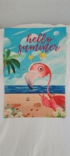 Hello Summer Funny Pink Flamingo Burlap Garden Flag Brand New Adorable