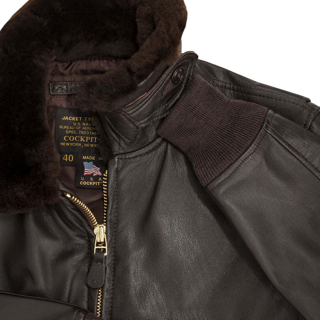 COCKPIT USA U.S. Navy Issue Mil Spec G-1 Jacket Brown USA Made