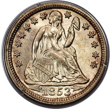 1853 Seated Dime ARROWS - PCGS OG HOLDER MS62 - WILDLY UNDERGARDED BY 2 POINTS!