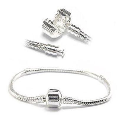 6.5'' Snake Chain Classic Bead Barrel Clasp Bracelet for European Charms