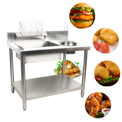Stainless Steel Commercial Breading Table Manual Prep Station Chicken Fish Fried