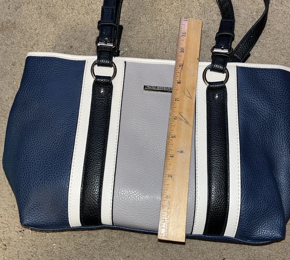 Dana Buchman 4 Tone Blue,grey,white,black  Striped Shoulder Bag Lots of Pockets - Image 2 of 4