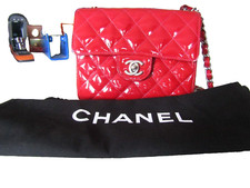 Chanel Classic Red Patent Leather Mini Quilted Single Flap Bag