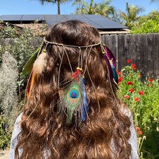 Peacock Feather Headband Hippie Indian Boho Hair Band Tassel Bohemian Festival