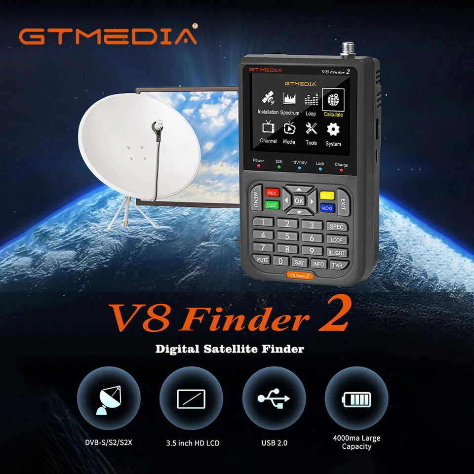 V8 Finder DVB-T/T2 DVB-S/S2/S2X Kabel Digital Signal Meter FTA Satfinder WIFI - Bild 3 von 4