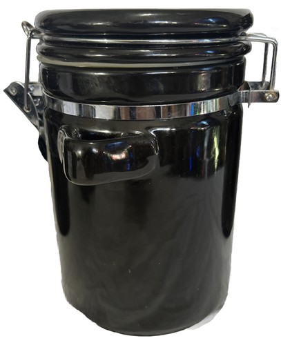 Set of 4 Black Ceramic Kitchen Canisters Coffee Sugar Flour No Spoons - Picture 3 of 8