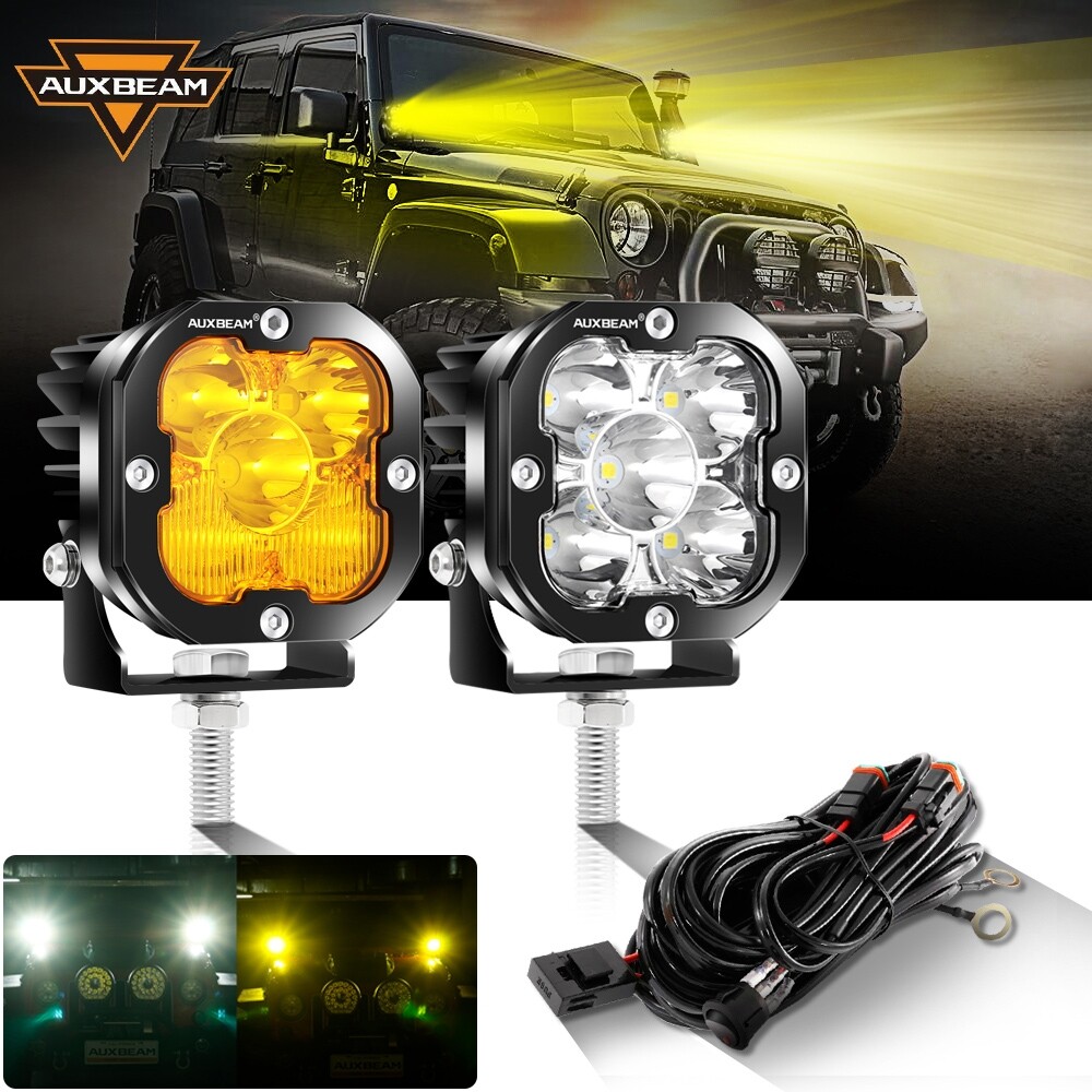 AUXBEAM 3" LED Work Head Light Fog Driving Cube Pods Offroad Pickup ...