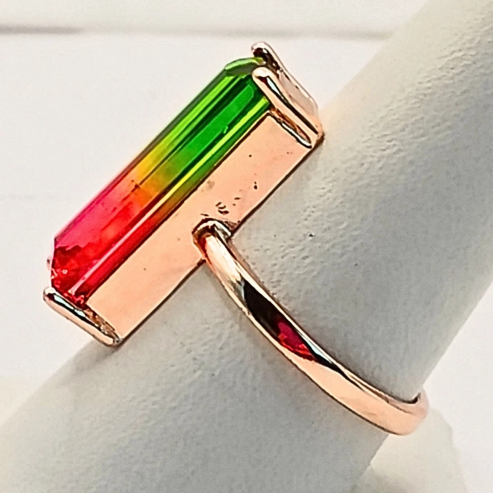 Anillo Mujer Sandía Turmalina Plateado Talla 9 Baguette Colorido Bicolor Foto 2 de 4
