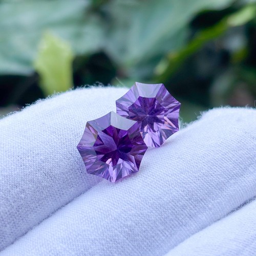 Ethereal Star Shaped Natural Amethyst 11 MM Hexagon Gemstone Pair For Jewelry - Picture 5 of 7