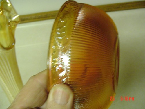 Vintage Orange Lustre Marigold Iridescent Carnival Glass Bowl Ribbed 6+" Round - Picture 2 of 4