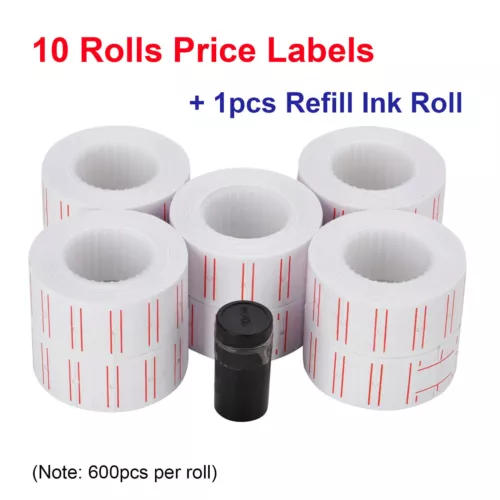 10 Rolls 6000pcs White Price Tag Sticker Gun Labels Refill For MX 5500 w/ 1 ink~ - Picture 4 of 10