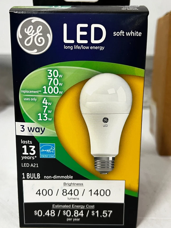 QTY 15 GE LED 3-Way 4/7/13W Soft White LED Light Bulbs, A19 Medium Base 24095 - Image 3 of 4