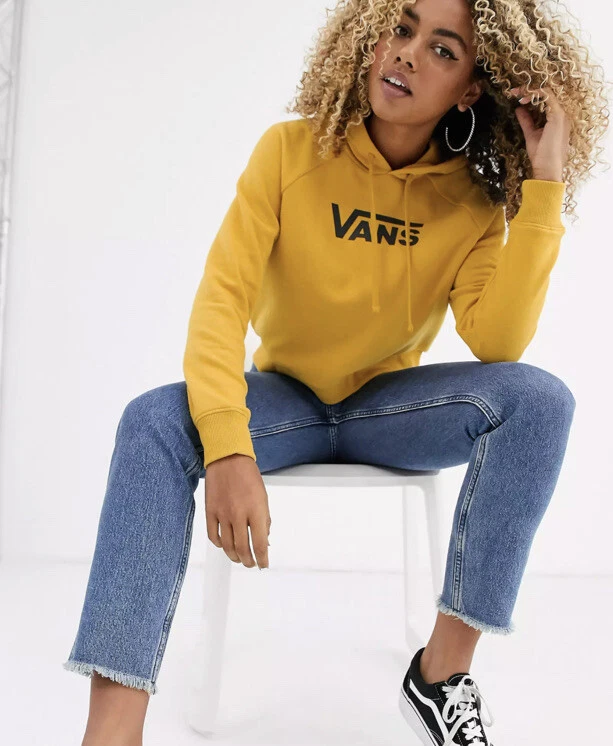 Vans Women Flying V Boxy Hoodie Size XS Sweatshirt Cropped Mustard Yellow  Y2K | eBay