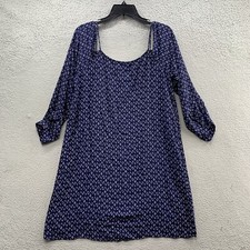Cloth & Stone Dress Women Size M Blue Print Mini Shift Cold Shoulder Long Sleeve