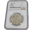 1934 50C Walking Liberty Silver Half Dollar NGC Graded AU 58 Silver Coin 90%