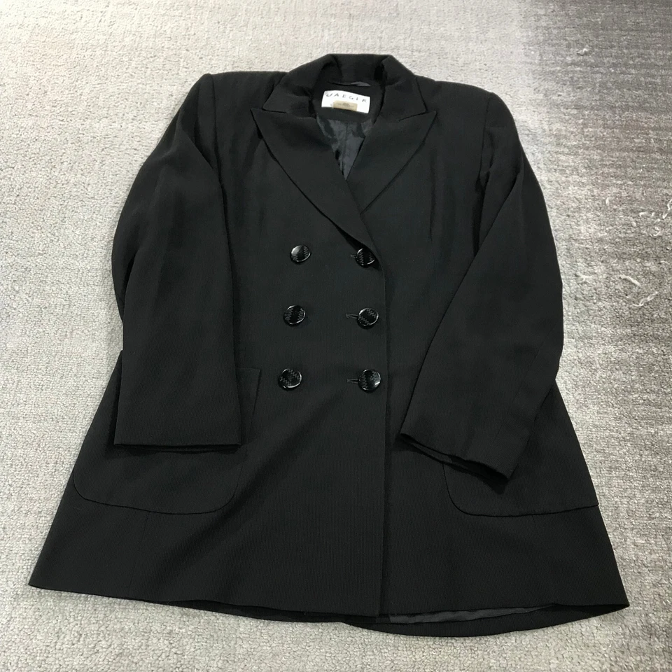 Jaeger Blazer Womens 12 Double Breasted Jacket Wool Black Sports Coat Casual - Image 2 of 4