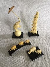 VINTAGE CELLULOID ELEPHANTS -LOT OF 4-ART DECO, UMBRELLA, LUCKY 7, MARKED JAPAN