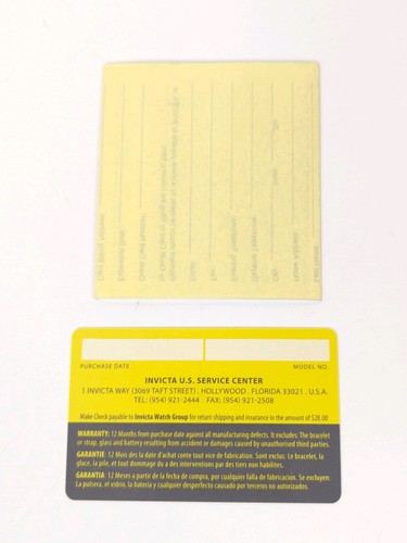 INVICTA Watch Warranty Application And Warranty Card - Picture 12 of 24