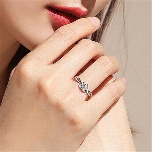 925 Sterling Silver Love Heart CZ Gemstone Adjustable Open Ring Women Girl Gift - Picture 10 of 12