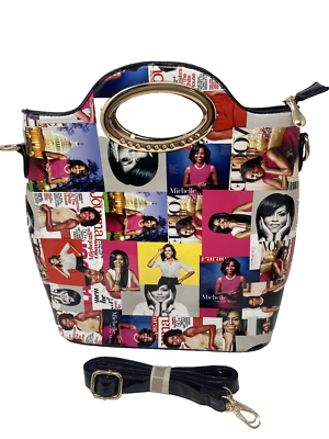 Obama\'s Patent Leather Magazine Print Bag Set Obama Satchel Bag with Strap Purse Barak Michelle Magazine  main image 4