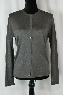 Anne Klein Women's Button Up Sparkly Gray Cardigan SIze Medium Casual Fun Cute