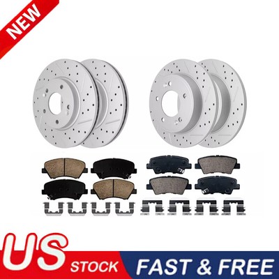 Fits Hyundai Elantra Veloster Kia ForteFront & Rear DRILLED Rotors + Brake Pads