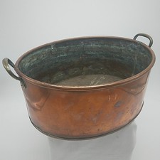 Vintage Copper Oval Shaped 12" x 10" x 5" Twin Handled Pan - See Pictures