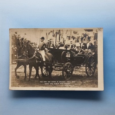 Dublin Postkarte 1903 Echtfoto Irland Königlicher Besuch König und Königin Kutsche