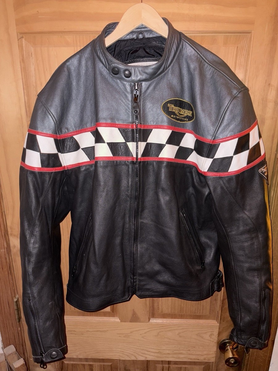 Vintage 90s Triumph Leather Motorcycle Jacket Cafe Racer Armored