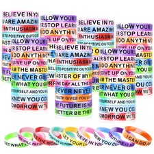 80 Pieces Motivational Quote Silicone Wristbands Colored Inspirational Rubber...