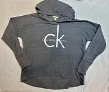 Calvin Klein Jeans High Low Logo Charcoal Long Sleeve Lightweight Hoodie Shirt L