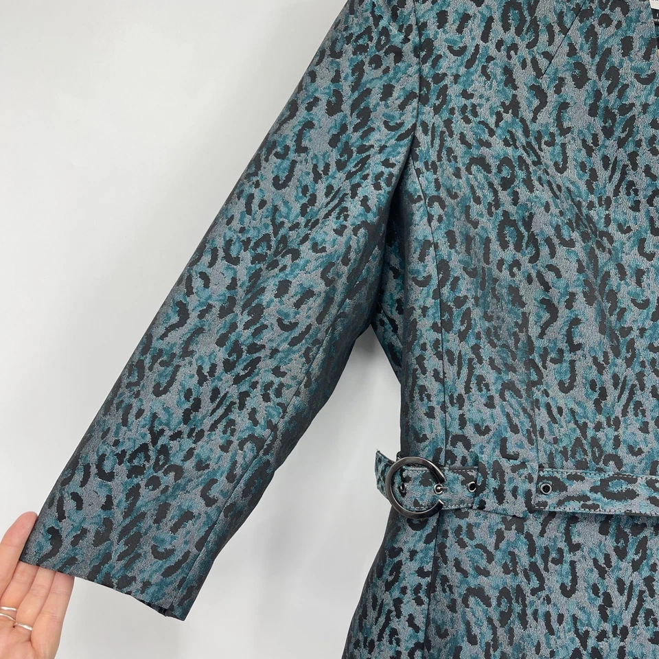 Chaqueta Blazer Tahari Leopard Turquesa Cinturón Pinup Retro Oficina Mujer 12 Foto 4 de 4