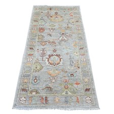 3'x6' Misty Gray Angora Oushak Leaf Design Hand Knotted Wool Runner Rug 22057