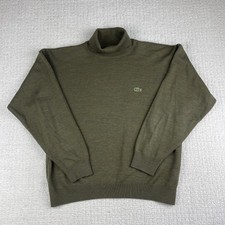 VTG Lacoste Turtleneck Knitted Wool Fisherman Olive Green Sweater Men  s Sz 8