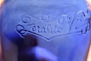 Ferolito Vultaggio & Sons Cobalt Blue 20 OZ. Embossed Glass Bottle