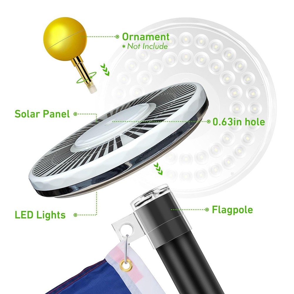 FlagPole Light Solar Powered Spotlight Outdoor, 48 LED  Solar FlagPole9801