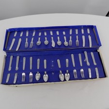 Vintage Toy Aluminum Flatware 25 piece Set Made in USA Original Box Doll FLAW