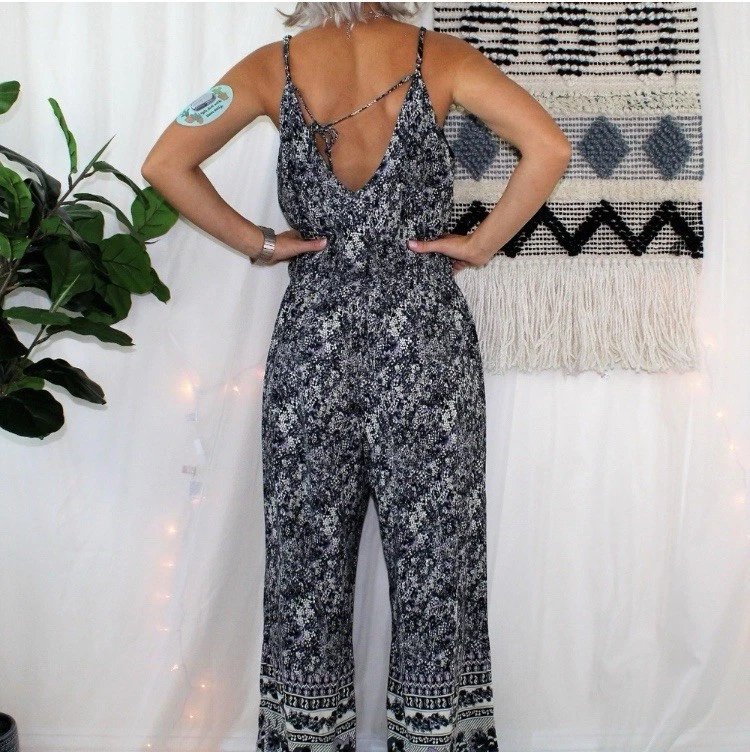 Mono Floral Negro Mimi Chica con Bolsillos Boho Cottagecore Romántico Talla XS Foto 2 de 4