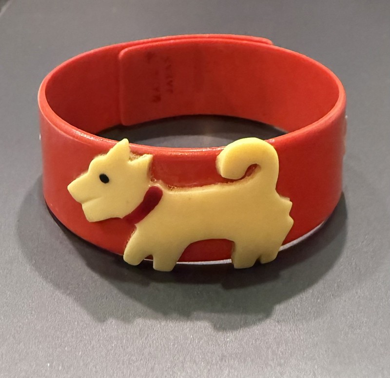 Vintage Red Bangle Wrap Bracelet with Blonde/Wheaten Dog and Stars